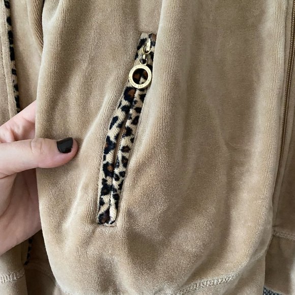 Tangerine Tan Cheetah Print Velour Full Zip Sweatshirt - Picture 7 of 8